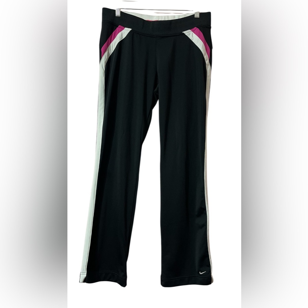 Nike Women Track Pants Straight Leg Black Size Large Swoosh Logo Workout Gym Y2K